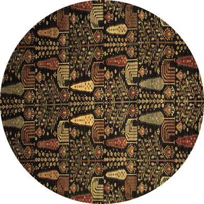 Bungalow Rose Floral Machine Made Round 6' Area Rug in Black/Brown
