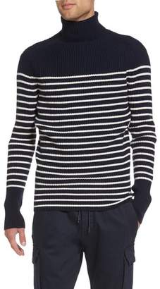 Vince Regular Fit Breton Stripe Cashmere Turtleneck Sweater