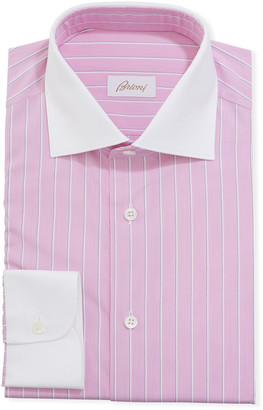 men's pink and white striped dress shirt