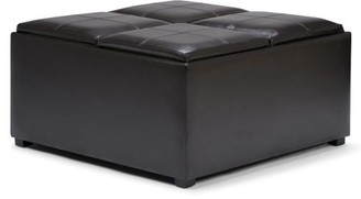 Brooklyn + Max Lincoln 35 inch Wide Contemporary Square Storage Ottoman in Tanners Brown Faux Leather