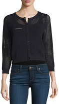 Thumbnail for your product : Milly 3/4-Sleeve Button-Front Mesh Cardigan, Black