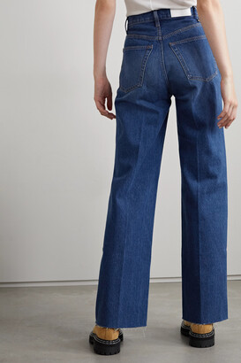 RE/DONE + Net Sustain 70s Ultra High Rise Wide Leg Frayed Jeans - Dark denim