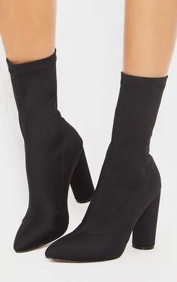 PrettyLittleThing Black Block Heel Sock Boot