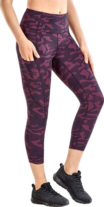 Tuff Athletics Yoga Crop Tights High Rise with Pockets Capri | Purple