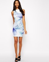 Thumbnail for your product : ASOS Bodycon Scuba Dress With High Neck In Watercolour Floral Print