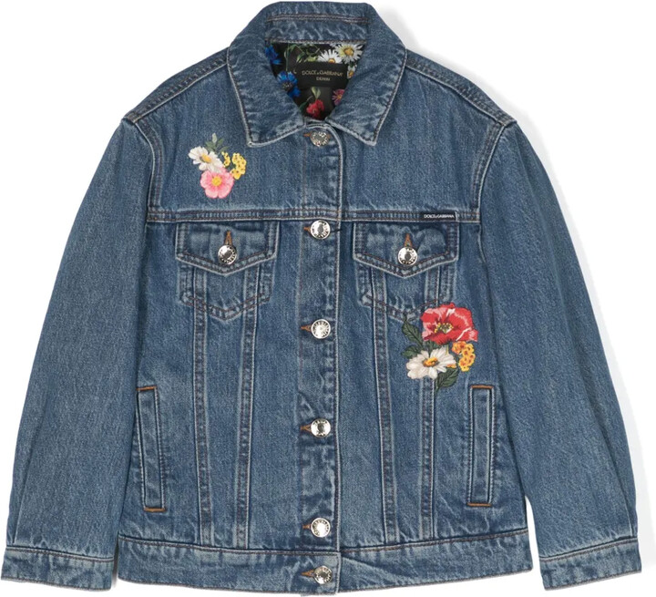 Dolce & Gabbana Children Floral-Embroidered Denim Jacket