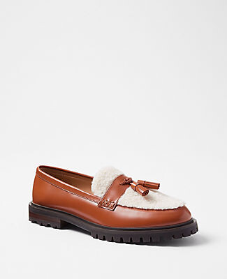 Ann Taylor Shearling Leather Tassel Loafers