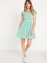Thumbnail for your product : Old Navy Fit & Flare Flutter-Sleeve Smocked Seersucker Mini Dress for Women
