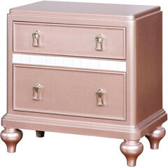 Everly Quinn Sophisticated Rose Gold Mirror Trimmed 2 Wooden Nightstand Bedroom Elegantly Designed 2 Drawers With & Trim