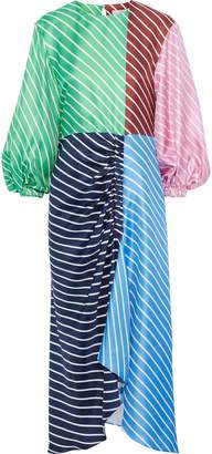 Tibi Delphina Striped Color-block Silk-twill Midi Dress