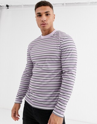 ASOS DESIGN DESIGN long sleeve striped t-shirt in purple stripe
