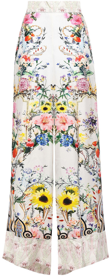 Camilla Crystal-embellished Floral-print Silk-twill Wide-leg Pants - ShopStyle