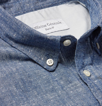 Officine Generale Button-Down Collar Selvedge Cotton-Chambray Shirt