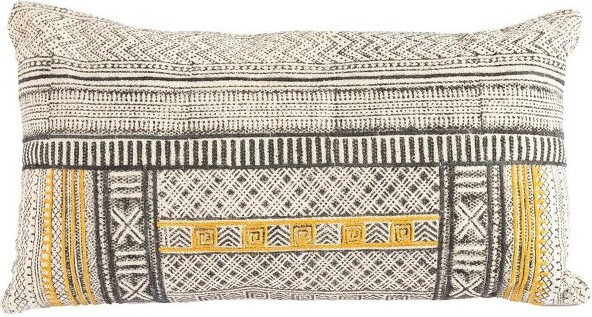 CottonCushionROSHNIYellowLumbarPillowwithTexturedThreadedDesign24\