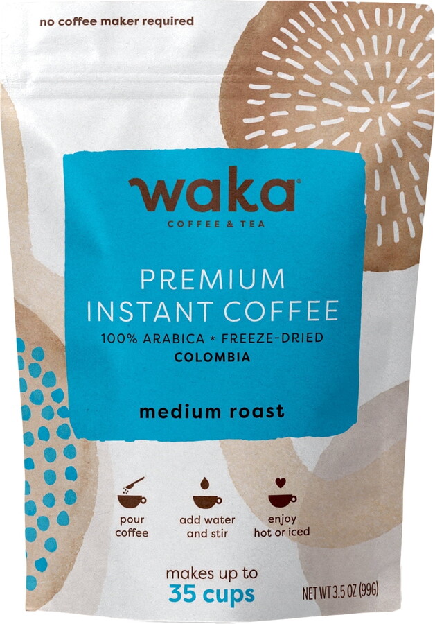 Waka Instant Coffee, Medium Roast - 100% Arabica Colombian Beans, Freeze Dried Granules, No Sugar or Additives - Scoopable Powder for Quick Hot and Iced Coffees (3.5oz)