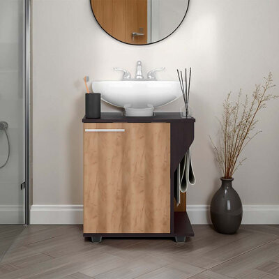Wrought Studio Wenge And Natural Oak Under Sink Storage Cabinet With Two Shelf