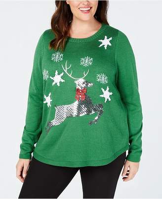 Karen Scott Plus Size Sequin Reindeer Sweater, Created for Macy's