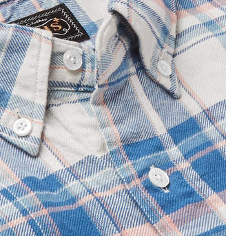 Beams Button-Down Collar Checked Cotton And Linen-Blend Twill Shirt