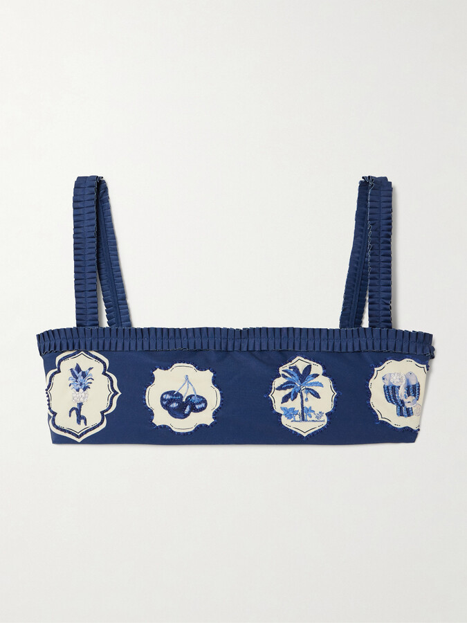 Agua by Agua Bendita Olmo Wild Embellished Printed Recycled Bikini Top - Blue