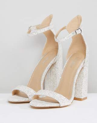 Laurèl Be Mine Bridal White Glitter Block Heeled Sandals