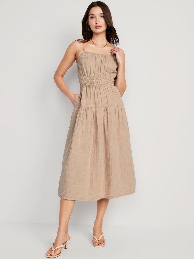 Old Navy Waist-Defined Smocked Tiered Midi Cami Dress for Women - ShopStyle