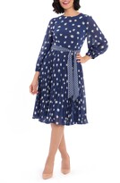 Thumbnail for your product : Maggy London Dot Print Long Sleeve Pleated Midi Dress