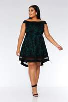 Thumbnail for your product : Quiz Curve Green Bardot Glitter Dip Hem Dress
