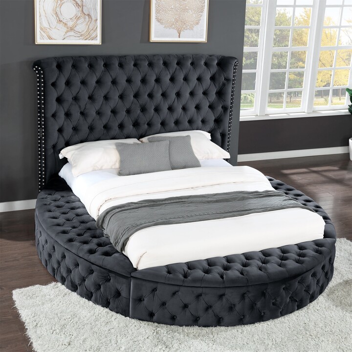 BESTCOSTY Queen Round Bed Black with Bluetooth Speaker ShopStyle