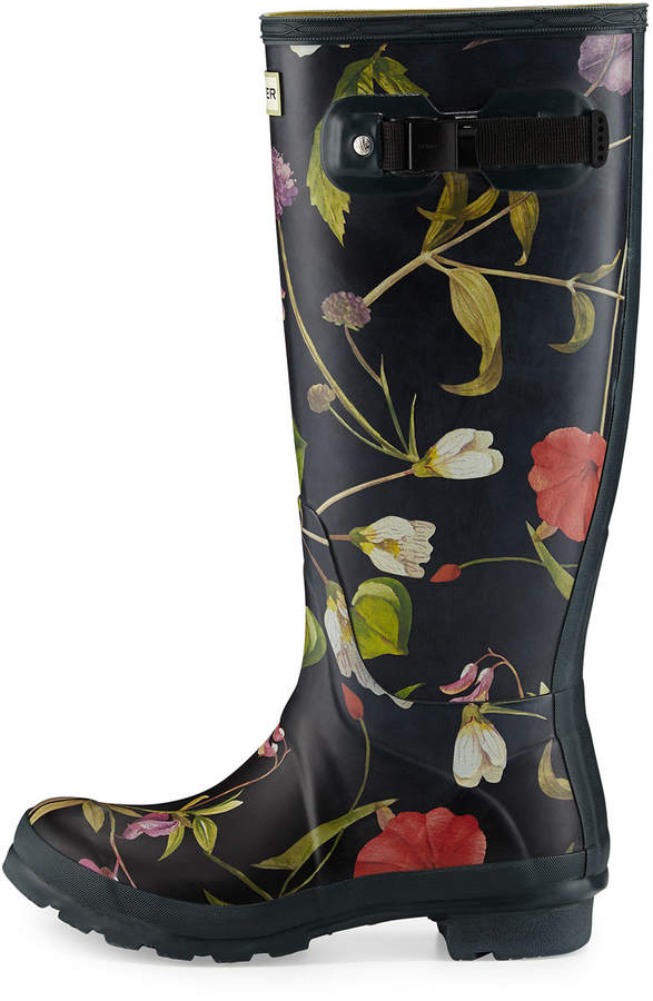 Hunter Original Tall Floral-Print Rain Boot, Black/Multi - ShopStyle