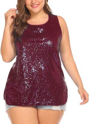 IN'VOLAND Women's Plus Size Glitter Sequin Tank Top Sleeveless Sparkle Shimmer Shirt Tops Camisole Black 20W