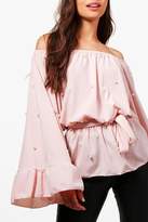 Thumbnail for your product : boohoo Pearl Off The Shoulder Ruffle Blouse