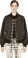 Thumbnail for your product : Balmain Black Quilted Leather Bomber Jacket