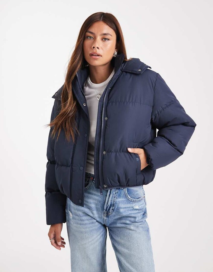 Brave Soul hooded puffer jacket in navy