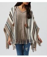 Thumbnail for your product : New Look Anita and Green Brown Stripe Tassel Poncho