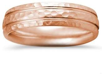 Pompeii3 Polished Bright Hammered 14k Rose Gold 6mm Wedding Mens Two Line Ring