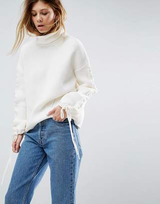 ASOS Design Premium Jumper with High Neck and Cable Sleeve