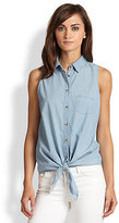 Thumbnail for your product : Equipment Mina Tie-Front Sleeveless Chambray Shirt