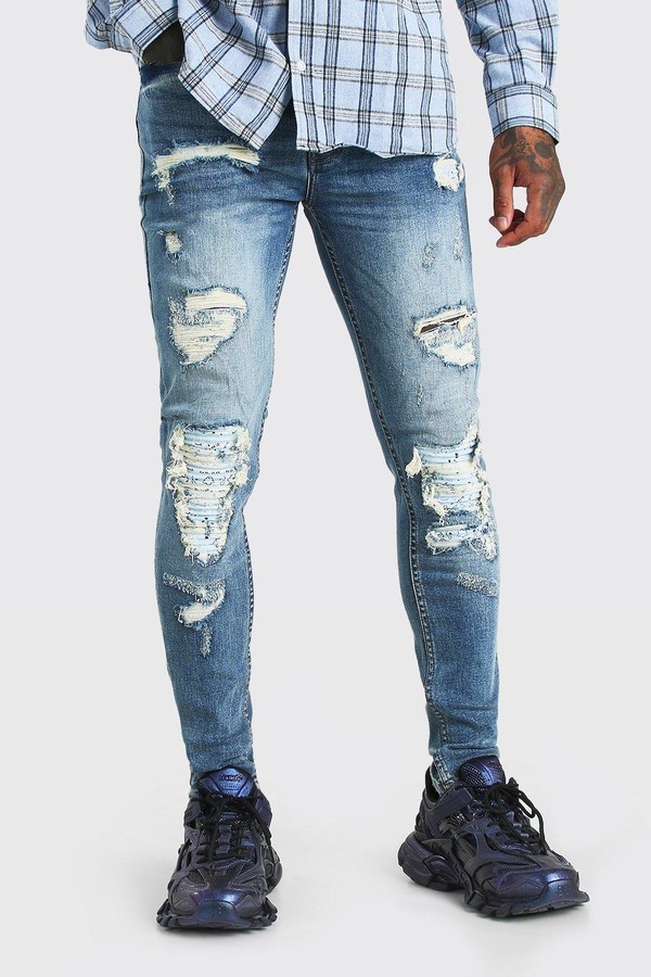 super skinny coloured bandana ripped jeans