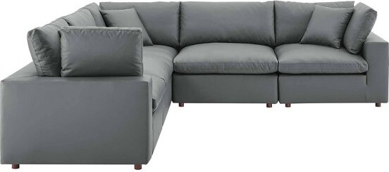 Modway 5pcCommixDownFilledOverstuffedVeganLeatherL-ShapedSectionalSofasGray PlushComfort,ModernHomeFurniture