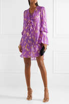 Thumbnail for your product : Dundas Lace-up Metallic Fil Coupé Silk-blend Chiffon Mini Dress - Purple