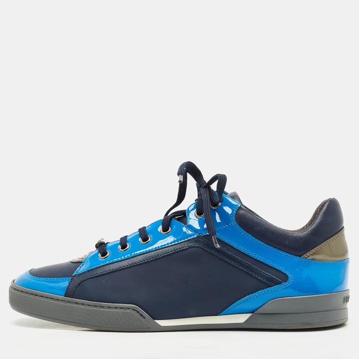 Versace Blue/navy Blue Leather And Patent Medusa Low Top Sneakers