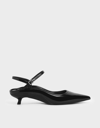 Charles & Keith Patent Ankle Strap Kitten Heel Mules