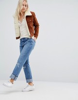 Thumbnail for your product : ASOS Petite PETITE Cord Cropped Jacket with Borg in Rust