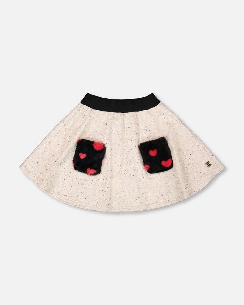 Deux Par Deux DeuxparDeuxGirlGlitteringFrenchTerrySkirtBeigeandBlack-4Years