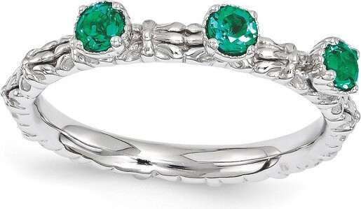 Black Bow Jewelry Co. BlackBowJewelrySterlingSilverStackableCreatedEmeraldRound3StoneRingSize7