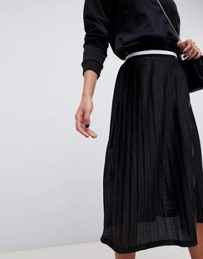 ASOS Design perforated pleated midi skirt with sports tapped waistband