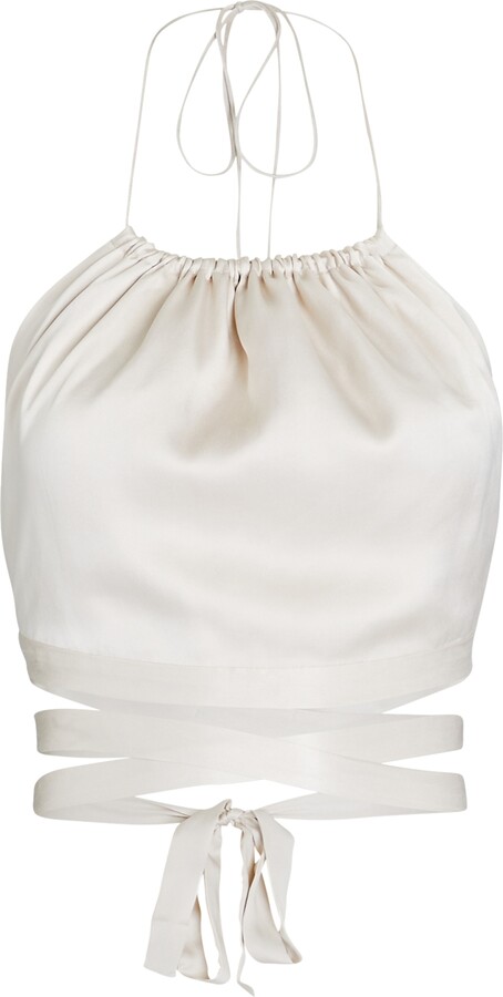 white silk halter neck top