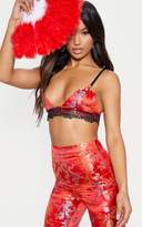 Thumbnail for your product : PrettyLittleThing Red Oriental Jacquard Lace Trim Bralet