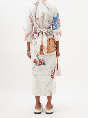 By Walid Clare Vintage Patchwork Linen Midi Dress - White Multi