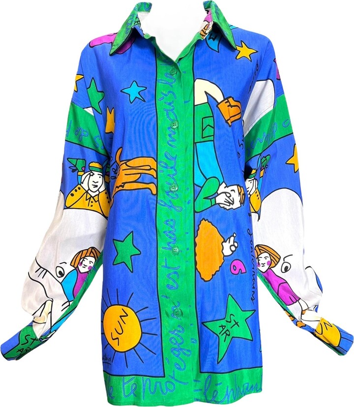 JC de CASTELBAJAC Ko And Co Silk Hand Painted Button Up Shirt, Rare, 1990s